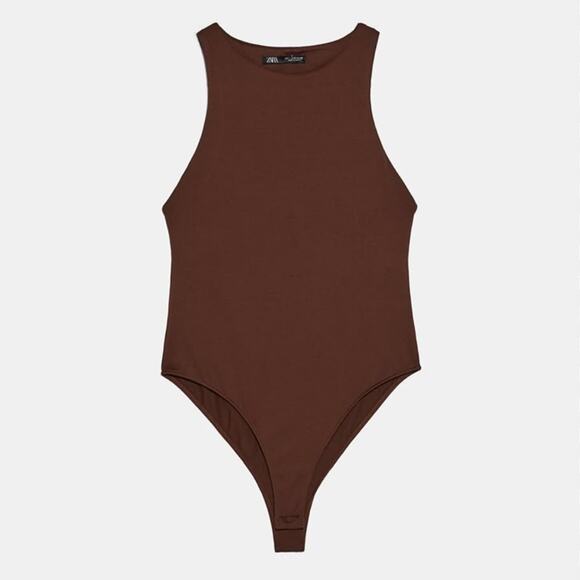 Zara Brown Scoop Neck Sleeveless Bodysuit - Picture 1 of 6